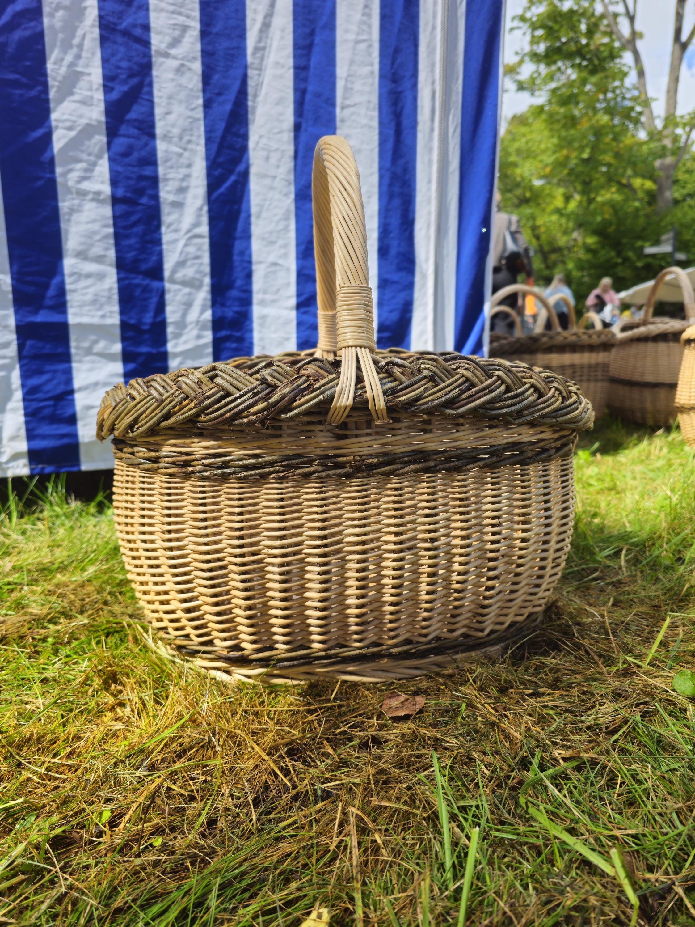 Wicker Oval Basket with Braided Rim โ Medium Handwoven Willow Basket