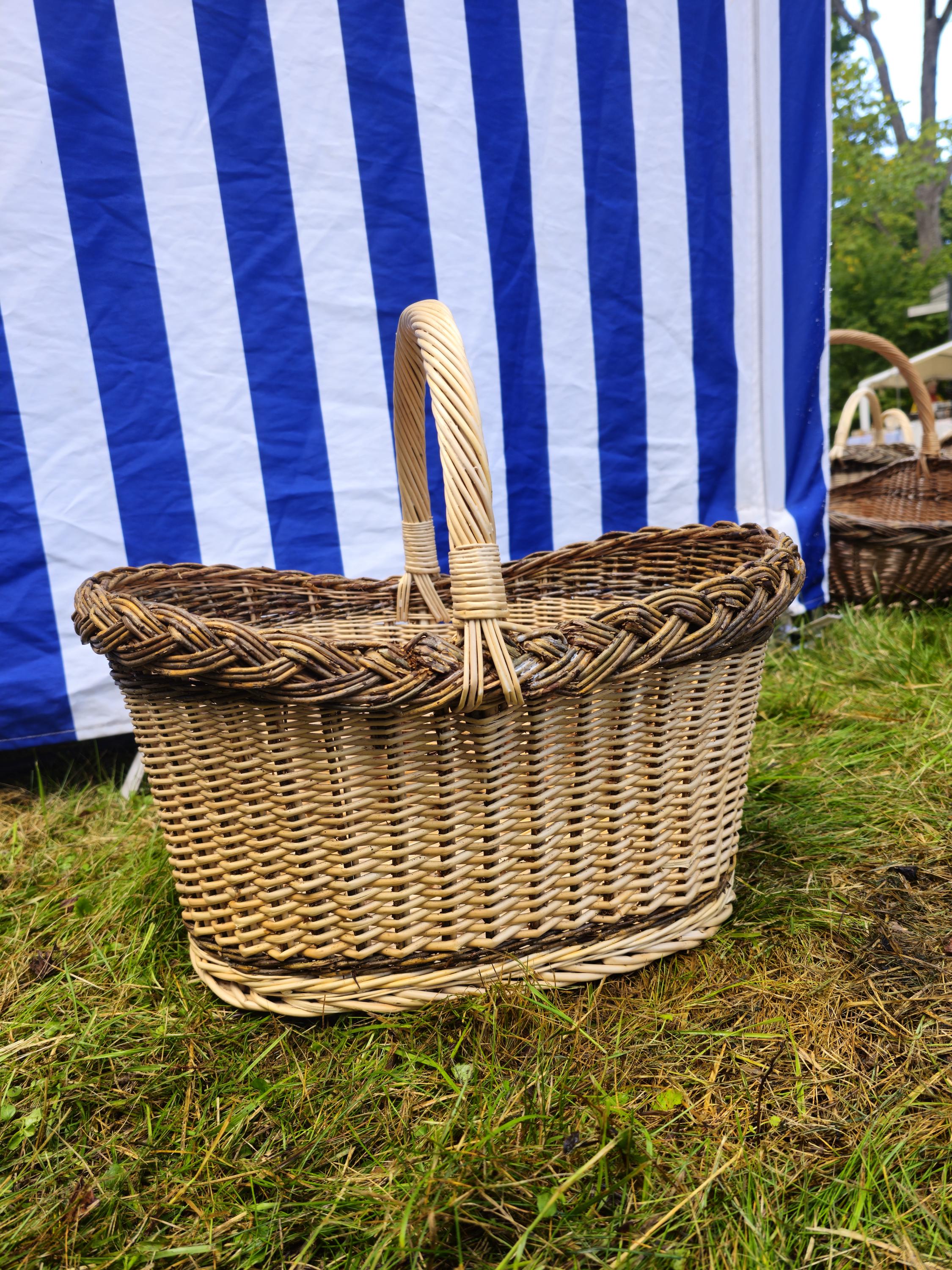 Wicker Oval Basket with Rustic Dark Rim โ Handwoven Willow Foraging Basket