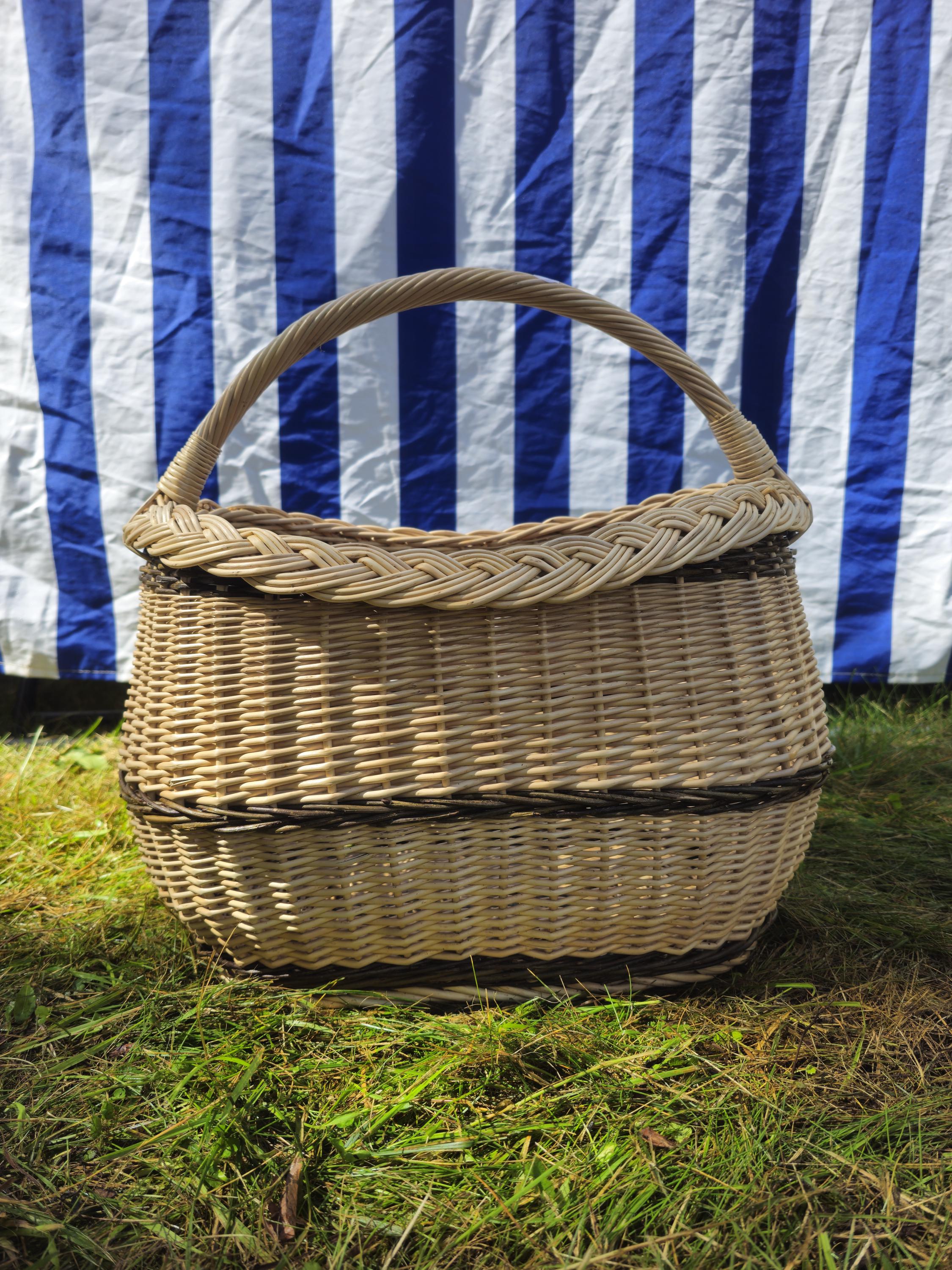 Wicker Oval Basket with Braided Rim โ Medium Handwoven Willow Basket
