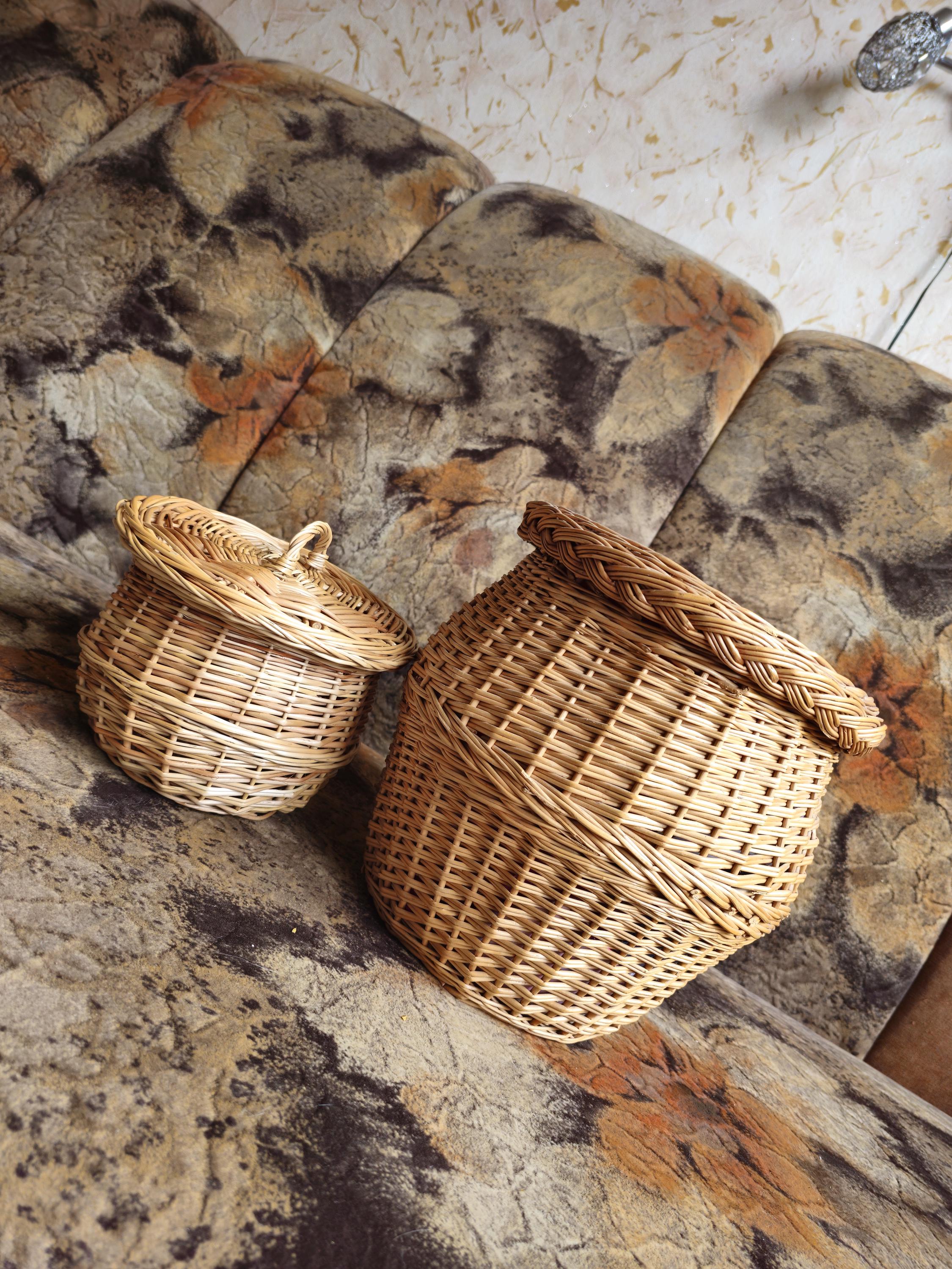 Handwoven Willow Basket Jar with Lid