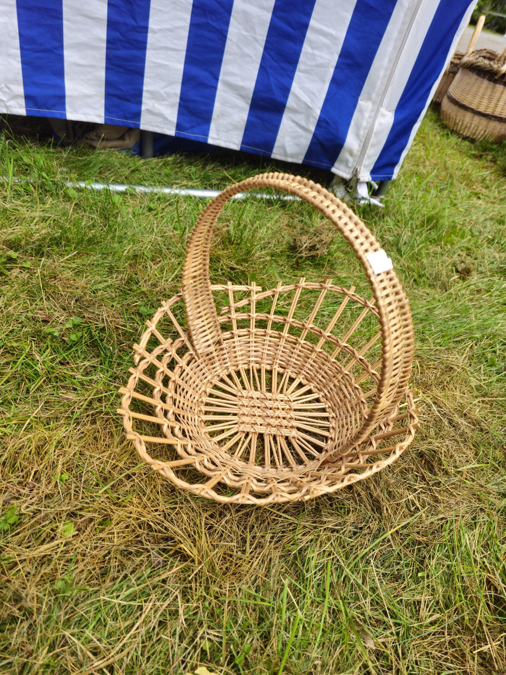 Shallow Wicker Display Basket with Arched Handle – Oval Handwoven Tray