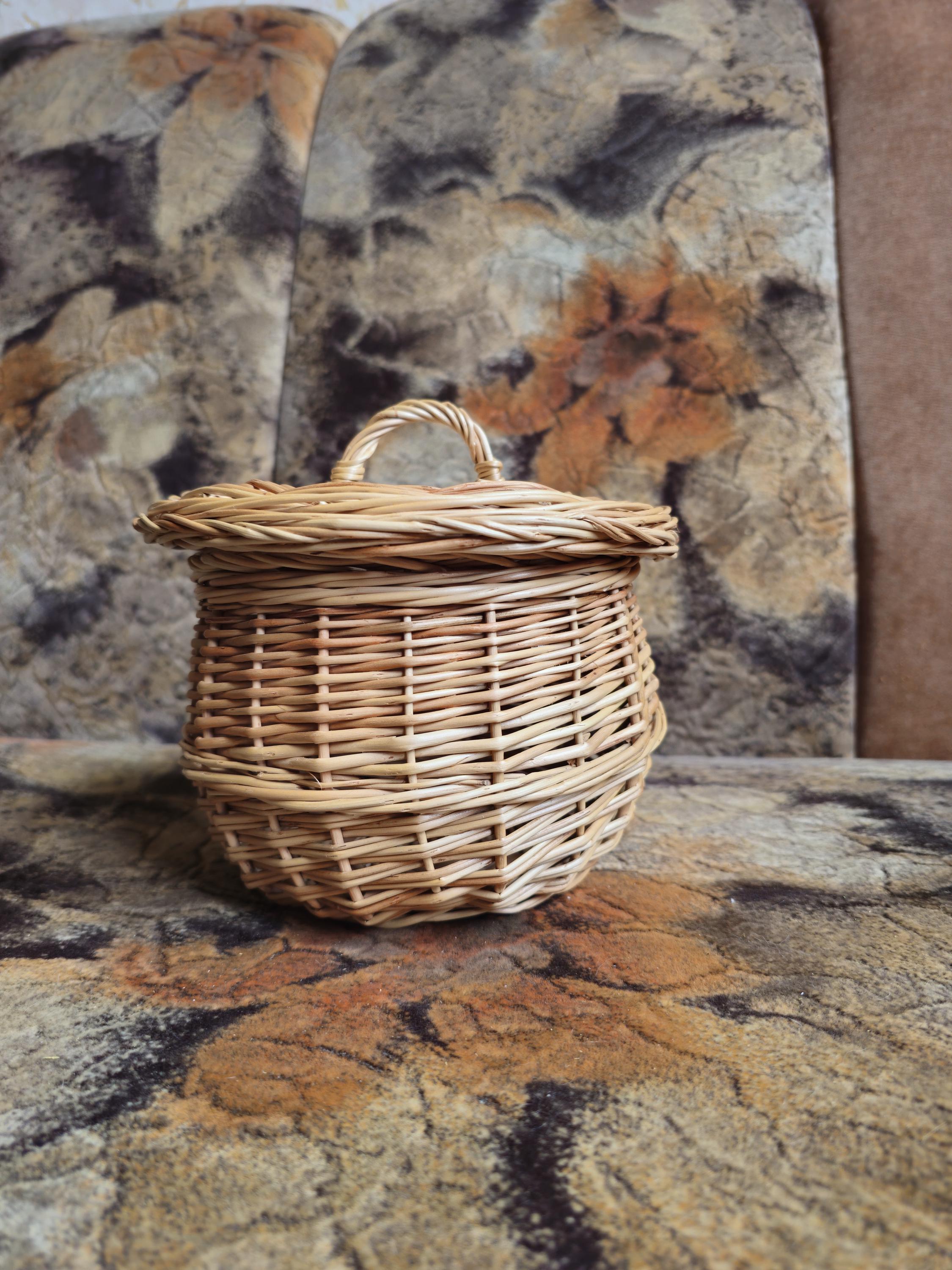 Handwoven Willow Basket Jar with Lid