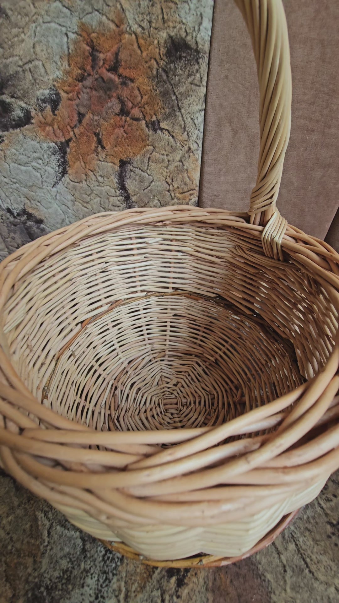 Handwoven Round Wicker Basket with Handle